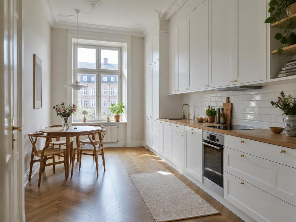 Ljust kök och matplats i ett hem förmedlat med omsorg